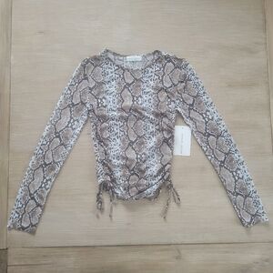 NWT FRANKEE & SKYLARR Snakeskin Long Sleeve Mesh Ruched Top Size Small